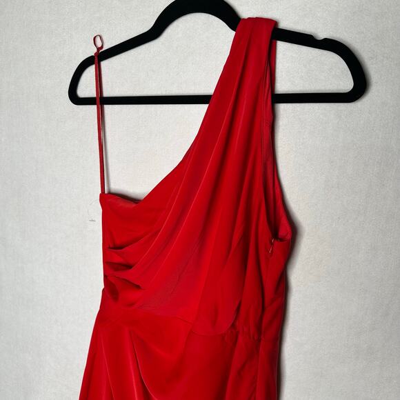 NWT Line & Dot One Shoulder Draped Slit Midi Dress – Red – Size M - Picture 4 of 13